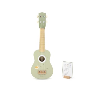 Ukulele verde din lemn pentru copii, jucărie muzicală Montessori