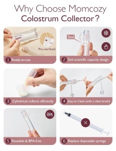 Kit colector de colostru reutilizabil – pentru lapte matern, portabil, fără BPA, cu husă de depozitare - Img 4