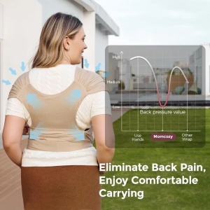 Marsupiu Wrap Sling cu suport ergonomic pentru spate 3.5–22 kg – Light Brown - Img 5