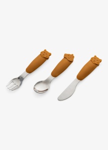 Set tacamuri din otel cu geanta portabila din silicon, caramel, model Tigru - Img 2
