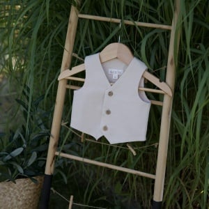 Costum botez baieți bej vestă cu pantaloni - Img 4