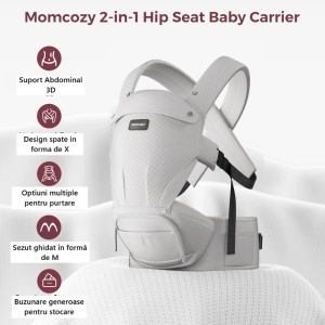 Marsupiu Hip Seat 2 în 1 reglabil, cu pernă pentru șold și suport lombar - Negru - Img 2