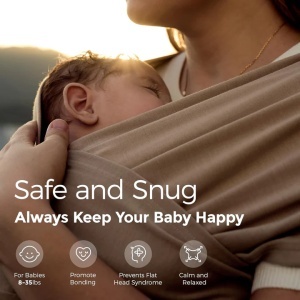 Marsupiu Wrap Sling cu suport ergonomic pentru spate 3.5–22 kg – Light Brown - Img 2