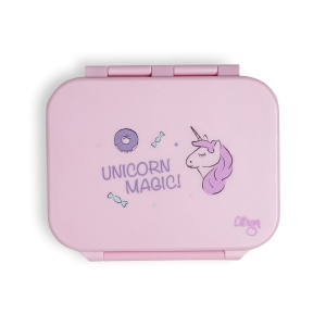 Caserolă gustări din Tritan cu 3 compartimente, model Unicorn