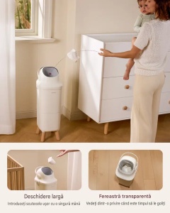 Coș pentru scutece Diaper Pail cu sistem patentat de etanșare triplă, deschidere largă, capacitate mare și compatibil cu saci de gunoi standard - Img 6