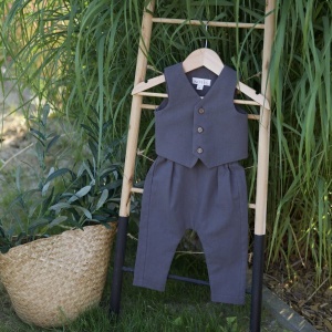 Costum botez baieți gri vestă cu pantaloni