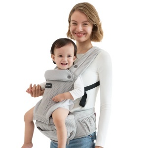 Marsupiu Hip Seat 2 în 1 reglabil, cu pernă pentru șold și suport lombar – Air Mesh Gri