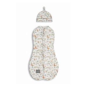 Săculeț Swaddle pentru infășat nou născut din bumbac + căciulița – First Step Forest Ivory