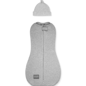 Săculeț Swaddle pentru infășat nou născut din bumbac + căciulița – First Step Gri inchis