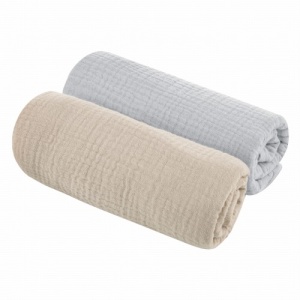 Set 2 museline bumbac organic- Gri/Sand 75×75 cm