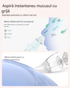 Aspirator nazal electric reîncărcabil pentru bebeluși – 3 niveluri de aspirare, muzică și lumină, 3 capete din silicon - Img 3
