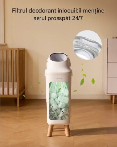 Coș pentru scutece Diaper Pail cu sistem patentat de etanșare triplă, deschidere largă, capacitate mare și compatibil cu saci de gunoi standard - Img 3