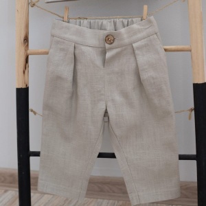 Costum botez băieți bej din in - Img 2