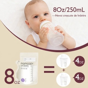 Pungi pentru stocarea laptelui matern Momcozy, 240 ml, cu senzor de temperatură și turnare ușoară – 60 buc. - Img 3