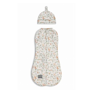 Săculeț Swaddle pentru infașat, din bumbac + căciulița – Second step Forest Ivory