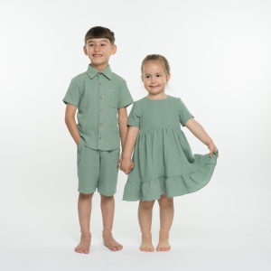 Set cămașă cu pantaloni scurți din muselină - verde - Img 4