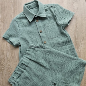 Set cămașă cu pantaloni scurți din muselină - verde