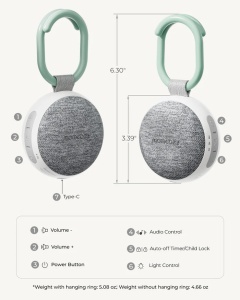 Dispozitiv portabil White Noise cu acumulator și lumină, 20 de sunete relaxante, conectivitate Bluetooth - Img 6