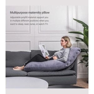 Pernă pentru gravide în formă U Velvet – Dark Grey - Img 6