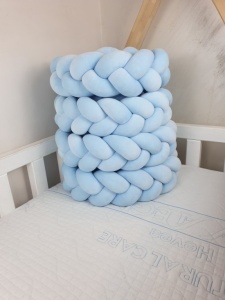 Protecție laterală impletită pentru pătuț Velvet - Blue 200cm - Img 3