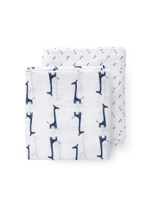 Set 2 museline cadou - Giraf Indigo Blue