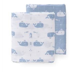 Set 2 museline cadou - Whale blue