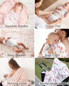 Set 4 păturici din muselină, bambus și bumbac 120 x 120 cm - Girl set Swaddle - Img 3