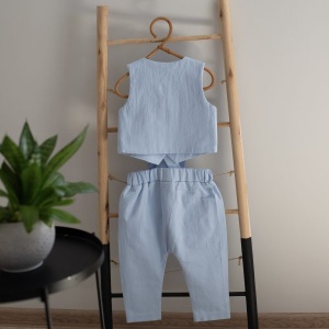Costum botez baieți albastru vestă cu pantaloni - Img 4
