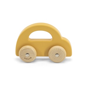Mașinuță din lemn galben cu design vintage