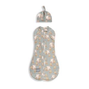 Săculeț Swaddle pentru infașat, din bumbac + căciulița – Second step Sky blue, cu animale