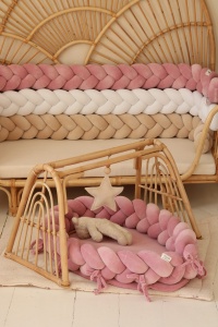 Baby Nest 2 în 1 din catifea, cu saltea și protecție - Dusty pink - Img 2