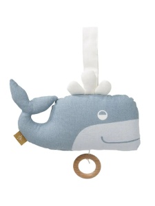 Jucărie muzicală, din bumbac organic - Whale blue
