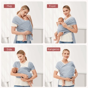 Marsupiu Wrap Sling cu suport ergonomic pentru spate 3.5–22 kg – Gri - Img 4