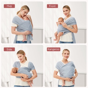 Marsupiu Wrap Sling cu suport ergonomic pentru spate 3.5–22 kg – Light Brown - Img 7