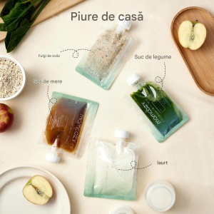 Pungi reutilizabile pentru bebeluși, fără BPA, sigure pentru congelator, ideale pentru piure și iaurt, 10 x 100 ml - Img 2