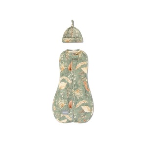 Săculeț Swaddle pentru infășat nou născut din bumbac + căciulița – First Step Boho Green