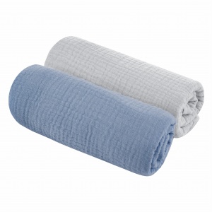 Set 2 museline bumbac organic- Gri/Petrol 75×75 cm