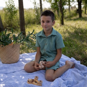 Set cămașă cu pantaloni scurți din muselină - verde - Img 2