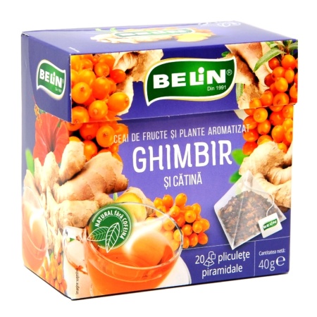 BELIN Piramide Ceai de Ghimbir si Catina - Ceai de Fructe si Plante Aromatizat - 20 Plicuri x 2g