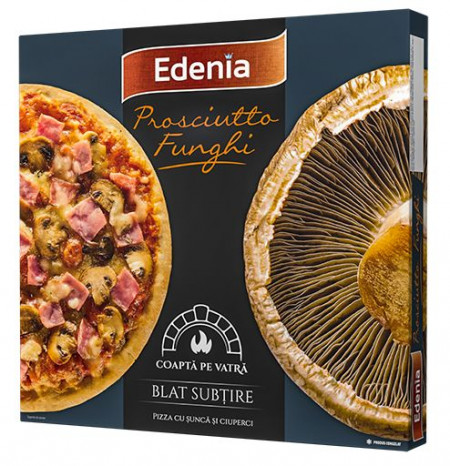 Pizza Congelata Coapta pe Vatra EDENIA Prosciutto e Funghi 345g