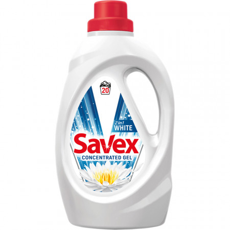 Detergent Lichid Automat pentru Rufe Albe 2in1 Gel SAVEX White 1.1L - 20 Spalari