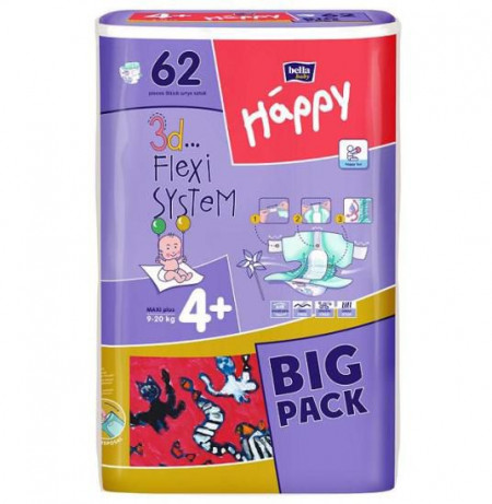 Scutece BELLA Happy 4+ Maxi (9-20Kg) 62buc