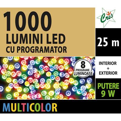 Instalatie de Craciun pentru Interior / Exterior Lumina Multicolora 25M 1000 Led-uri 8 Programe