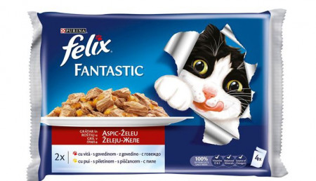 Mancare Umeda pentru Pisici FELIX Vita si Pui la Gratar in Aspic 4x100g