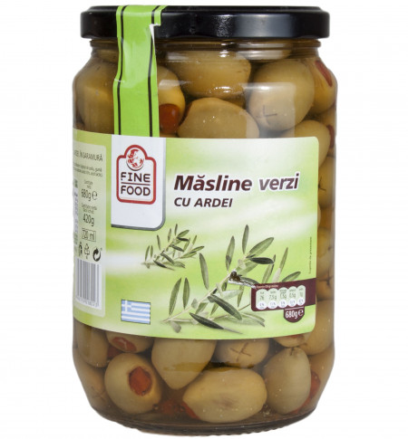 Masline Verzi cu Ardei FINE LIFE 680g / 420g (net)