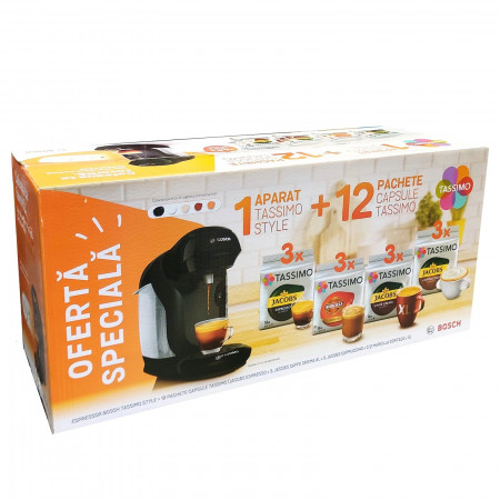 Pachet Espressor Bosch Tassimo Style + Cadou 12 cutii Capsule Cafea Tassimo