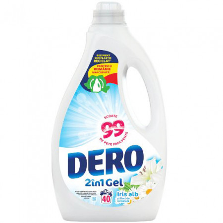 Detergent Lichid Automat pentru Rufe DERO 2in1 Gel Iris Alb 2L - 40 Spalari