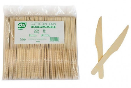 * Cutite de Unica Folosinta din Lemn Eco Friendly Biodegradabile 16cm 100buc
