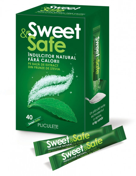 Indulcitor Natural fara Calorii pe baza de Extract de Stevia SAFE & SWEET 40Plicuri