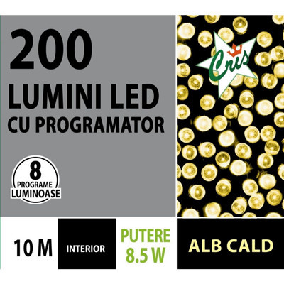 Instalatie de Craciun pentru Interior Lumina Alba Calda 10M 200 Led-uri 8 Programe